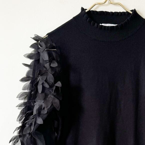 Sioni Black Petal Frill Sleeve Ruffle Neck Sweater M - Picture 3 of 8